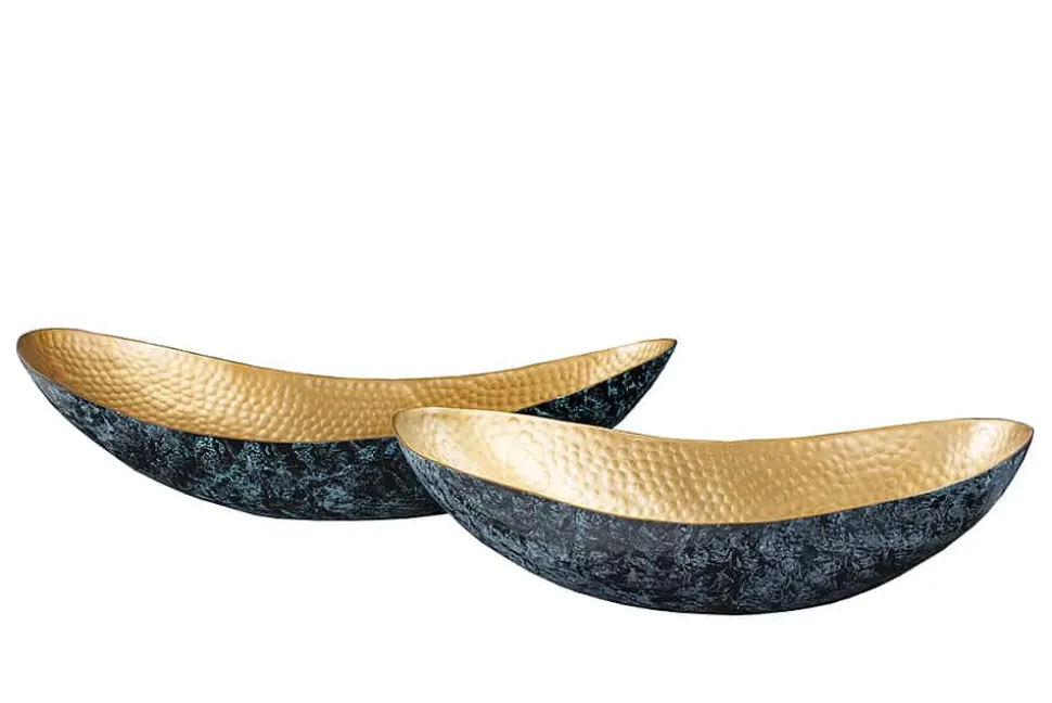 Handgerfertigtes 2er Set Deko Schalen ABSTRACT ORIENT 55cm gold Metall Patina