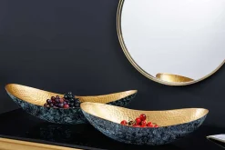 Handgerfertigtes 2er Set Deko Schalen ABSTRACT ORIENT 55cm gold Metall Patina