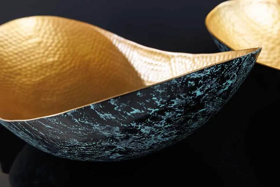 Handgerfertigtes 2er Set Deko Schalen ABSTRACT ORIENT 55cm gold Metall Patina