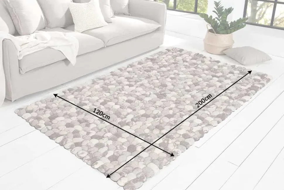 Handgewebter Schurwolle-Teppich ORGANIC LIVING 200x120cm grau Filz Steinoptik