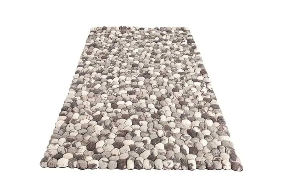 Handgewebter Schurwolle-Teppich ORGANIC LIVING 200x120cm grau Filz Steinoptik