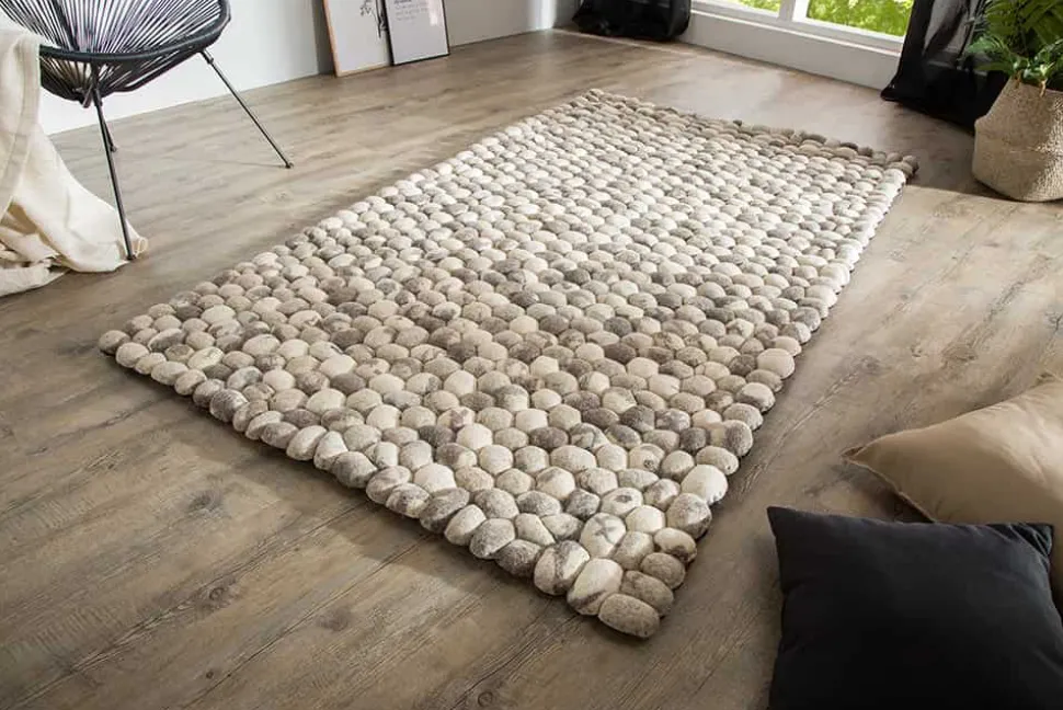 Handgewebter Schurwolle-Teppich ORGANIC LIVING 200x120cm grau Filz Steinoptik