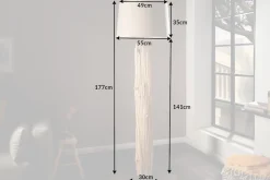 Handmade Stehlampe ROUSILIQUE 180cm beige Treibholzlampe Leinenschirm Baumstamm