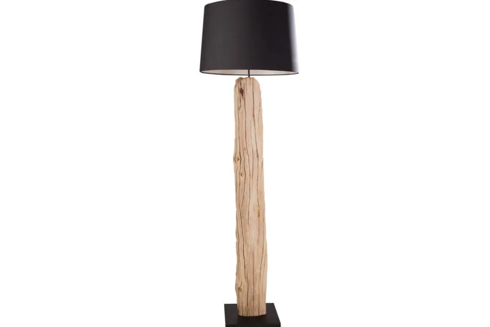 Handmade Stehlampe ROUSILIQUE 180cm schwarz Treibholzlampe Leinenschirm Baumstamm