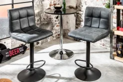 Höhenverstellbarer Barhocker MODENA vintage grau Microfaser Metall schwarz mit Lehne drehbar