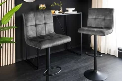 Höhenverstellbarer Barhocker MODENA grau Samt Metall schwarz drehbar