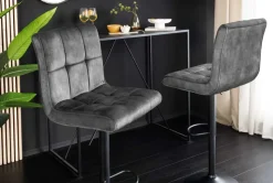 Höhenverstellbarer Barhocker MODENA grau Samt Metall schwarz drehbar