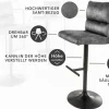 Höhenverstellbarer Barhocker COMFORT dunkelgrau Samt drehbar mit Lehne Metall schwarz