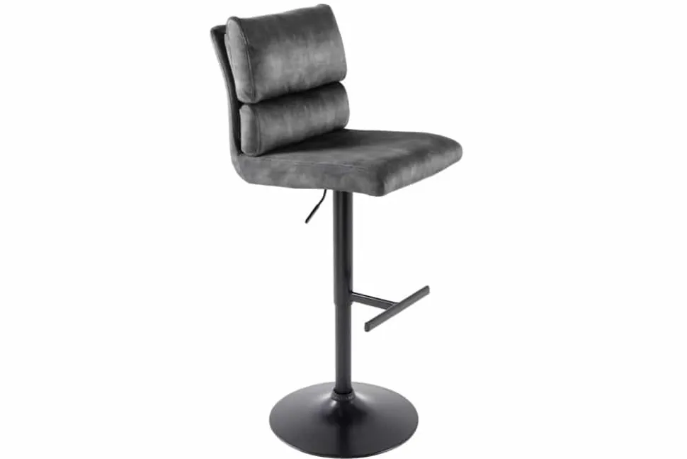 Höhenverstellbarer Barhocker COMFORT dunkelgrau Samt drehbar mit Lehne Metall schwarz