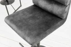 Höhenverstellbarer Barhocker COMFORT dunkelgrau Samt drehbar mit Lehne Metall schwarz