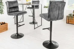 Höhenverstellbarer Barhocker COMFORT dunkelgrau Samt drehbar mit Lehne Metall schwarz