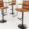Höhenverstellbarer Barhocker COMFORT antik braun Microfaser drehbar mit Lehne Metall schwarz