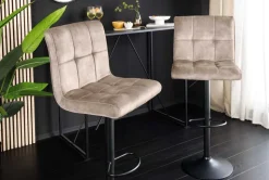 Höhenverstellbarer Barhocker MODENA champagner beige Samt Metall schwarz drehbar