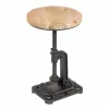Höhenverstellbarer Beistelltisch ENGINEER 30cm Mangoholz Industrial Design massiv rund Eisen