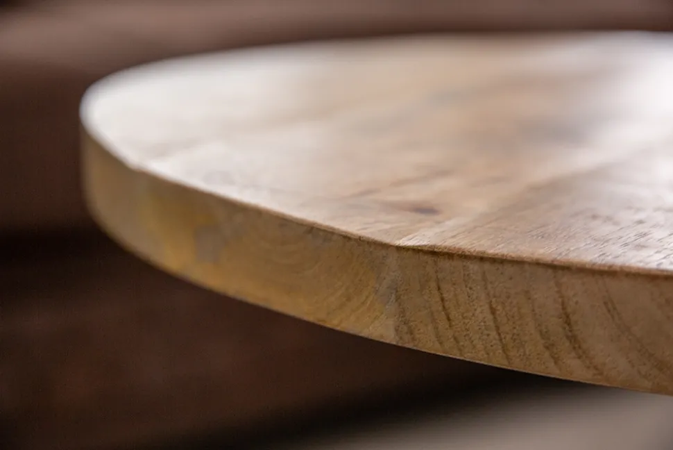 Höhenverstellbarer Beistelltisch ENGINEER 50cm Mangoholz Industrial Design massiv rund Eisen