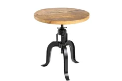 Höhenverstellbarer Beistelltisch ENGINEER 50cm Mangoholz Industrial Design massiv rund Eisen