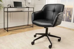Höhenverstellbarer Bürostuhl EUPHORIA schwarz Kunstleder drehbar Ziersteppung gepolstert