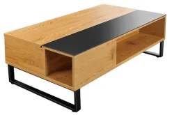 Höhenverstellbarer Couchtisch APARTMENT 110cm natur Eiche schwarz Metall Stauraum
