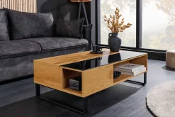 Höhenverstellbarer Couchtisch APARTMENT 110cm natur Eiche schwarz Metall Stauraum