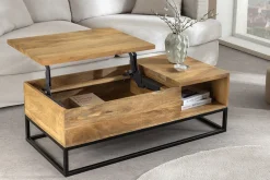 Höhenverstellbarer Couchtisch MAKASSAR FUNCTION 110cm natur cream finish Mangoholz massiv