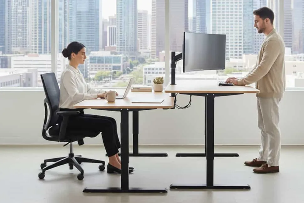 Höhenverstellbarer Schreibtisch OAK DESK 160cm natur Eiche schwarz Metall