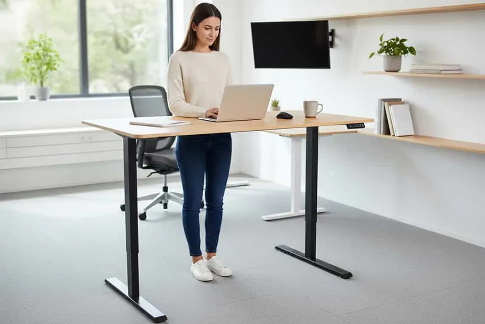 Höhenverstellbarer Schreibtisch OAK DESK 160cm natur Eiche schwarz Metall