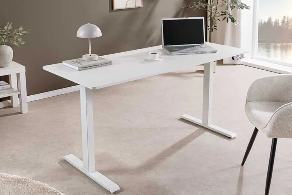 Höhenverstellbarer Schreibtisch WHITE DESK 140cm weiß Metallgestell Bürotisch