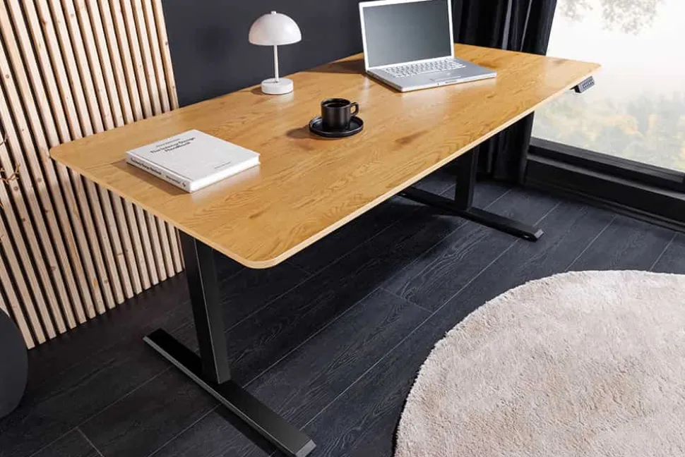 Höhenverstellbarer Schreibtisch OAK DESK 140cm natur Eiche-Design schwarzes Metallgestell