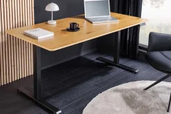 Höhenverstellbarer Schreibtisch OAK DESK 140cm natur Eiche-Design schwarzes Metallgestell