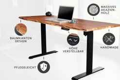 Höhenverstellbarer Schreibtisch MAMMUT 140cm natur Akazie Massivholz Baumkante