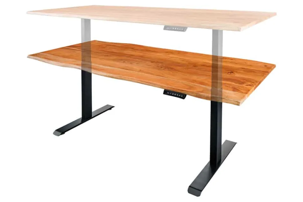 Höhenverstellbarer Schreibtisch MAMMUT 140cm natur Akazie Massivholz Baumkante