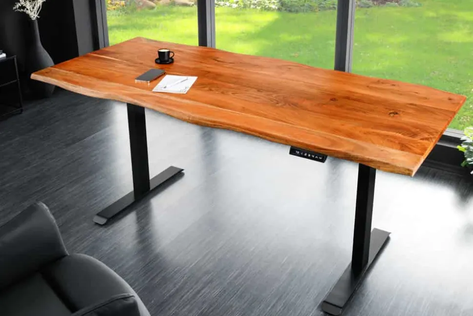 Höhenverstellbarer Schreibtisch MAMMUT 160cm natur Akazie Massivholz Baumkante