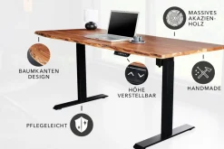 Höhenverstellbarer Schreibtisch MAMMUT 160cm natur Akazie Massivholz Baumkante