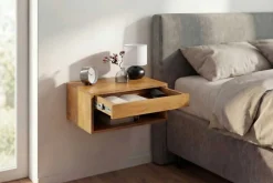 Hängender Nachttisch PURE 50cm braun Mangoholz honey finish Wandregal Schublade