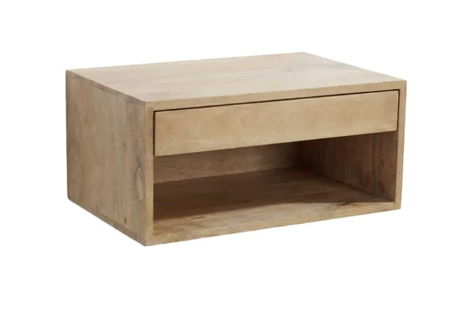 Hängender Nachttisch PURE 50cm natur Mangoholz cream finish Wandregal Schublade