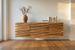 Hängendes Sideboard RELIEF 175cm natur Akazie Massivholz mit Schubladen