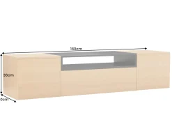 Hängendes TV-Board LOFT 160cm natur schwarz drei Fächer mit Schublade