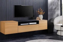 Hängendes TV-Board LOFT 160cm natur schwarz drei Fächer mit Schublade