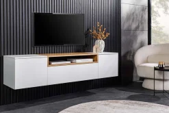 Hängendes TV-Board LOFT 160cm weiß natur drei Fächer mit Schublade