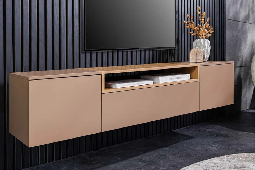 Hängendes TV-Board LOFT 160cm natur grau beige greige drei Fächer mit Schublade