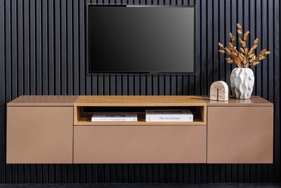 Hängendes TV-Board LOFT 160cm natur grau beige greige drei Fächer mit Schublade