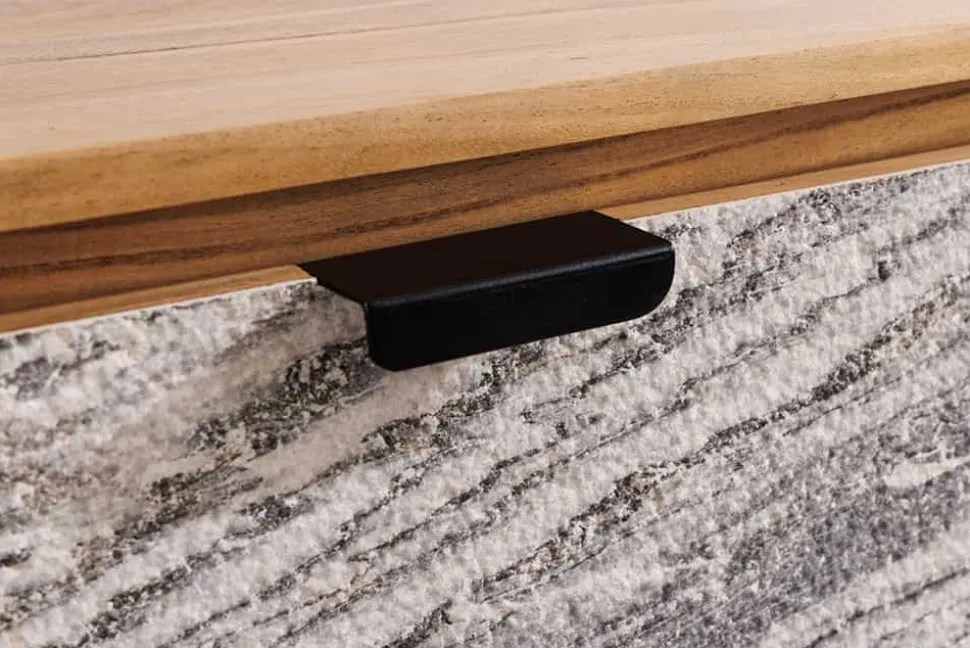 Hängendes TV-Board ORGANIC 160cm natur Akazie schwarz weiß Steinfurnier Schubladen