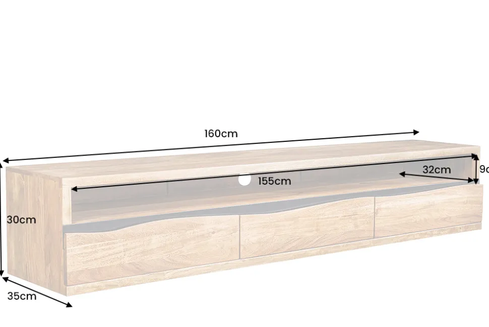 Hängendes TV-Lowboard MAMMUT 160cm braun Akazie honey finish Massivholz Baumkante