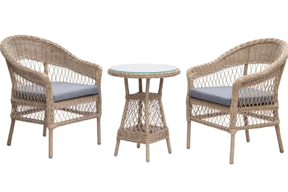 In- und Outdoor Garten-Set ELYSEE natur grau Polyrattan Aluminium inkl. Tisch Kissen