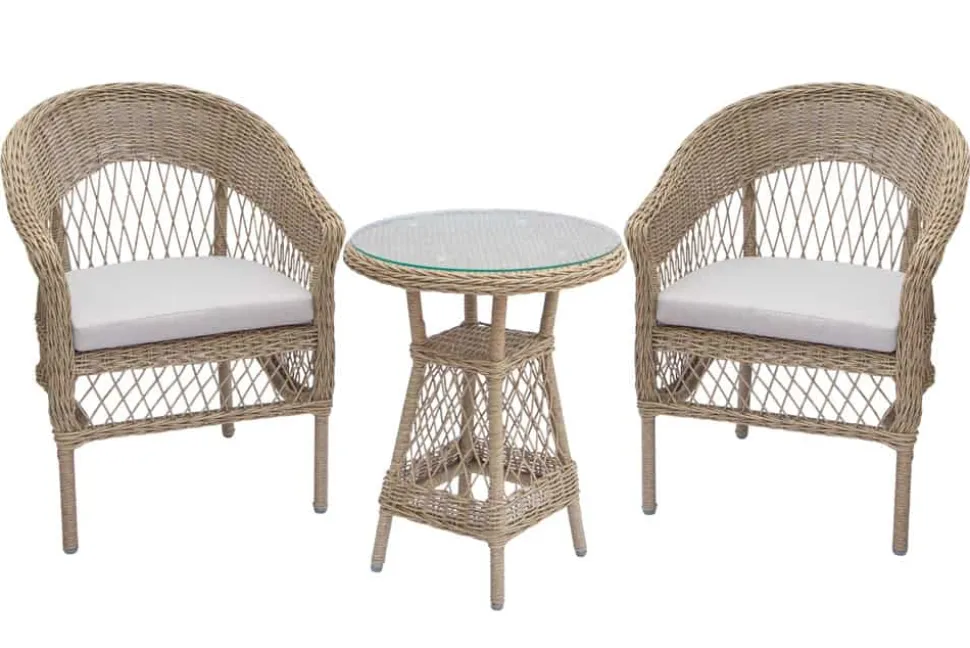 In- und Outdoor Garten-Set ELYSEE natur taupe Polyrattan Aluminium inkl. Tisch Kissen