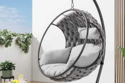 In- und Outdoor Hängesessel ROPE anthrazit grau mit Gestell wetterfest inkl. Kissen