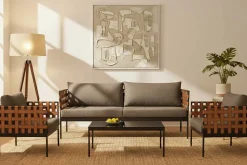 In- und Outdoor Lounge-Sofa UNIQUE 185cm schwarz braun grau Aluminium 2-Sitzer inkl. Kissen