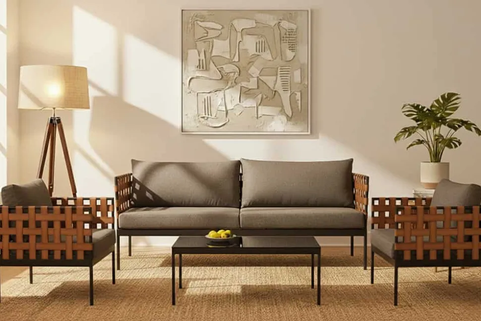 In- und Outdoor Lounge-Sofa UNIQUE 185cm schwarz braun grau Aluminium 2-Sitzer inkl. Kissen