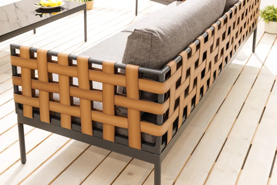 In- und Outdoor Lounge-Sofa UNIQUE 185cm schwarz braun grau Aluminium 2-Sitzer inkl. Kissen