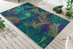 In- und Outdoor Teppich LEAF 240x160cm grün blau Blatt-Design wetterfest